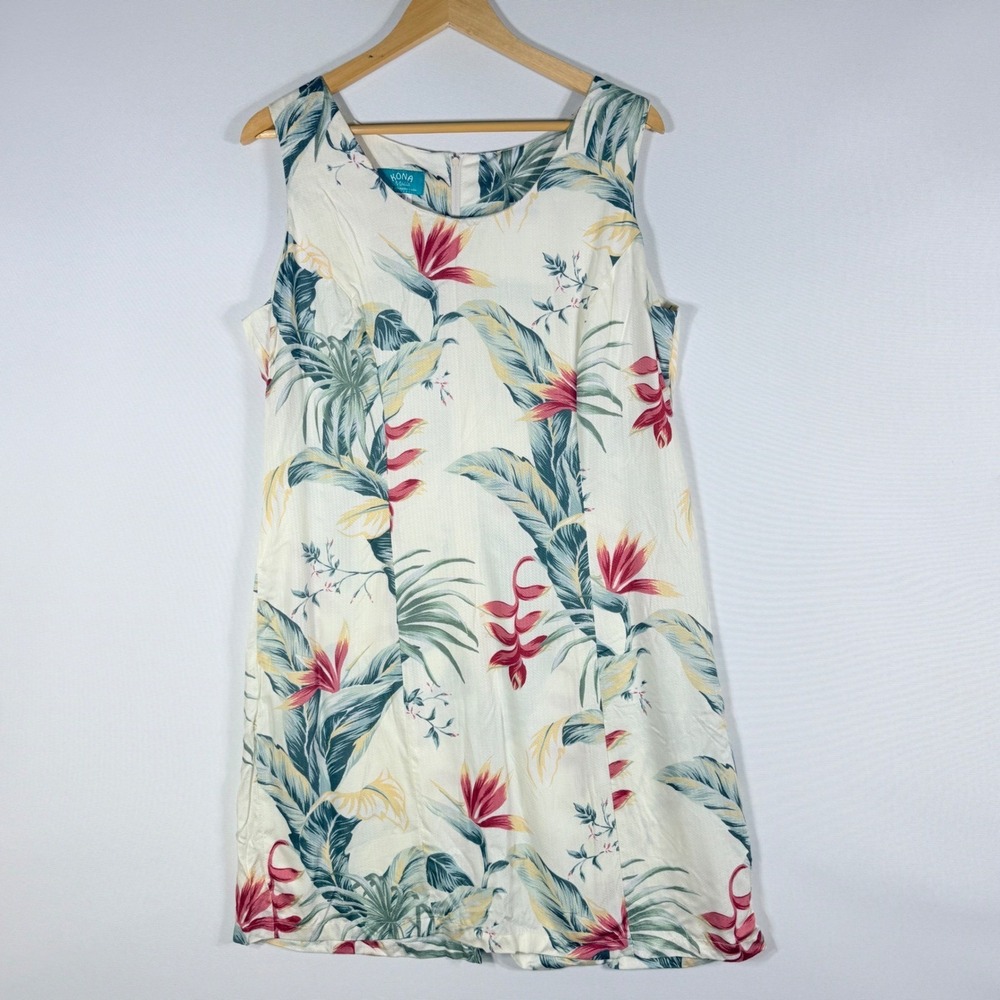 Kona Malia Womens XL 12 Dress Tropical Floral Hawaiian Cream Resort‎ Chic Cruise